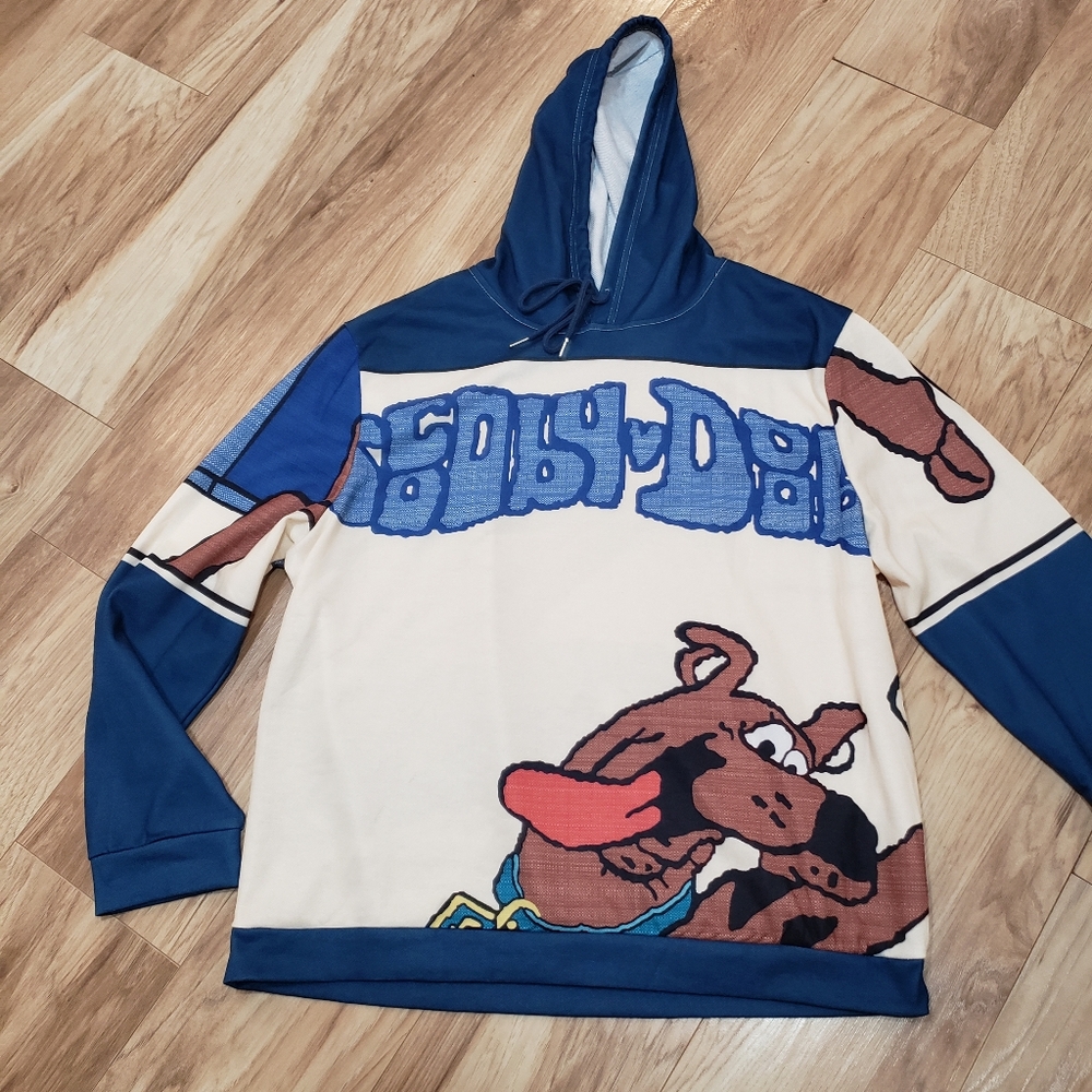 Graphic Hooded Pullover Jacket - Blue & Cream